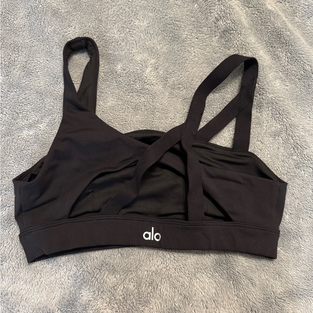 ALO Yoga Repose Black Strappy Sports Bra - Picture 3 of 5